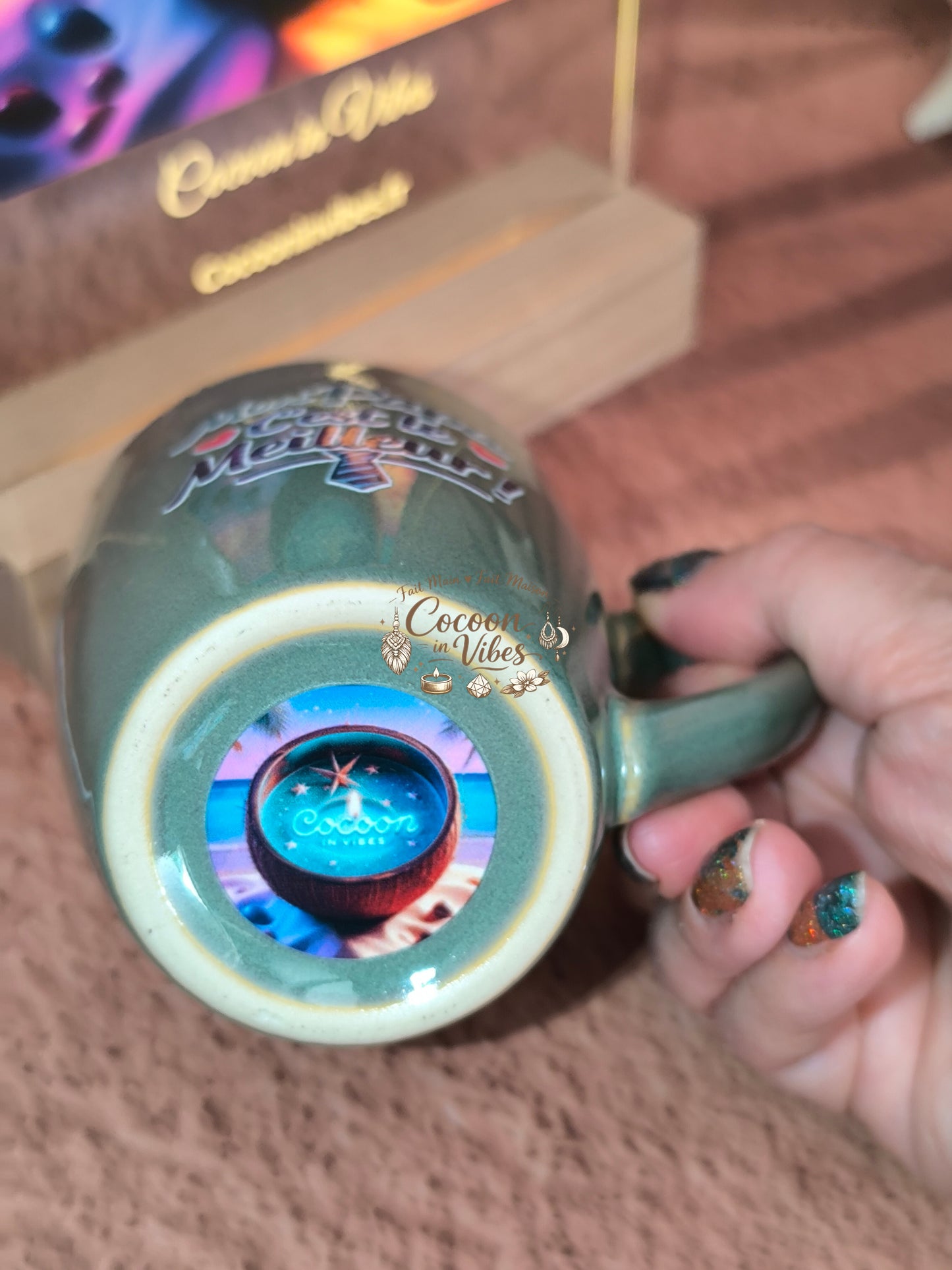 Tasse "Fête des Pères" Vert Gris – BONNE FÊTE PAPA – Pièce unique, création artisanale Cocoon in Vibes