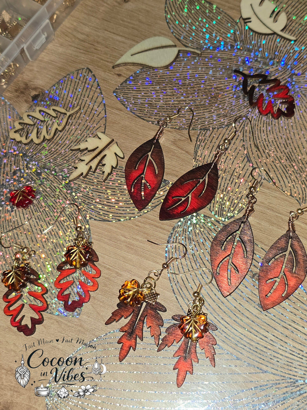 Boucles d'oreilles Artisanales en Bois « Feuille de Chêne Automnale »