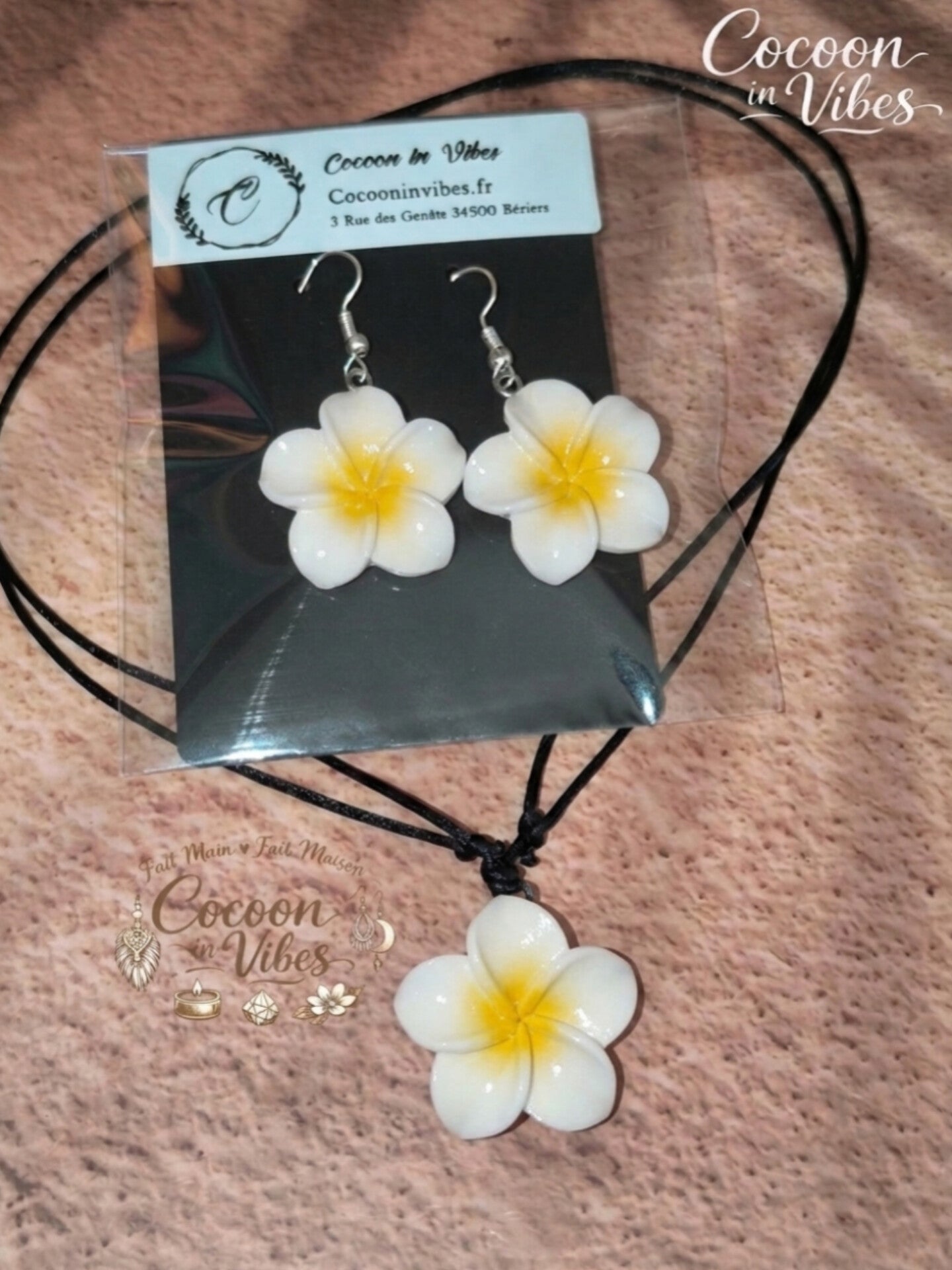 Collier Ras-de-cou & Parure Fleur de Monoï - Fait Main